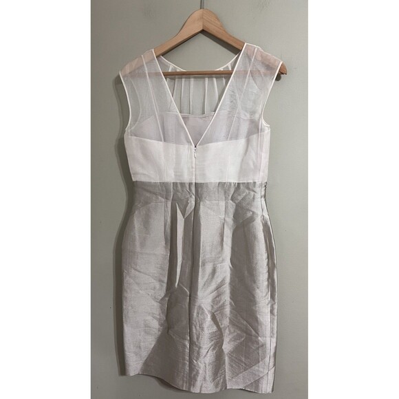 Kay Unger newyork 100%silk silver ivory thread-sequence work size 6 party dress - Picture 6 of 12